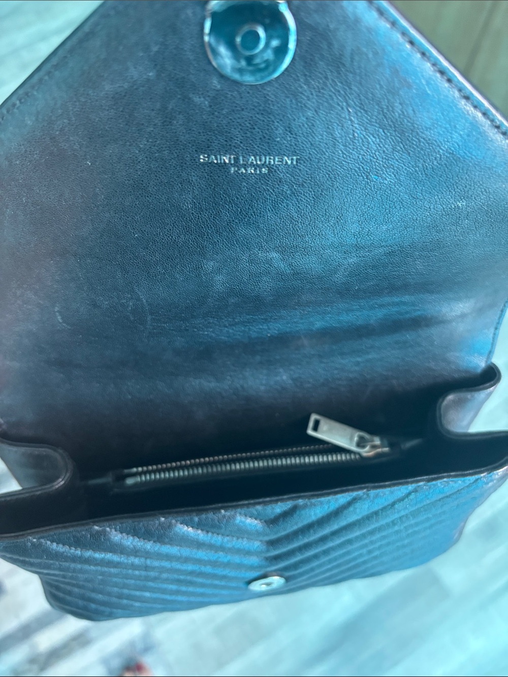 Original 2017 Saint Laurent Black Medium College Bag Chevron - Picture 5 of 13